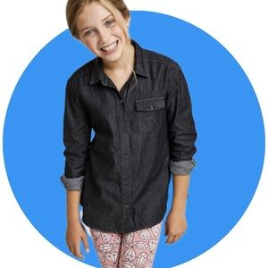 Girls’ Dark Gray Denim Shirt, 14/16